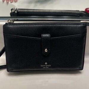 Kate Spade Black Pebbled Leather Wallet Crossbody